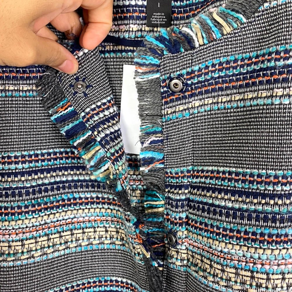 HALOGEN RAW EDGE Tweed Jacket Blue Navy Fringe - Picture 8 of 10
